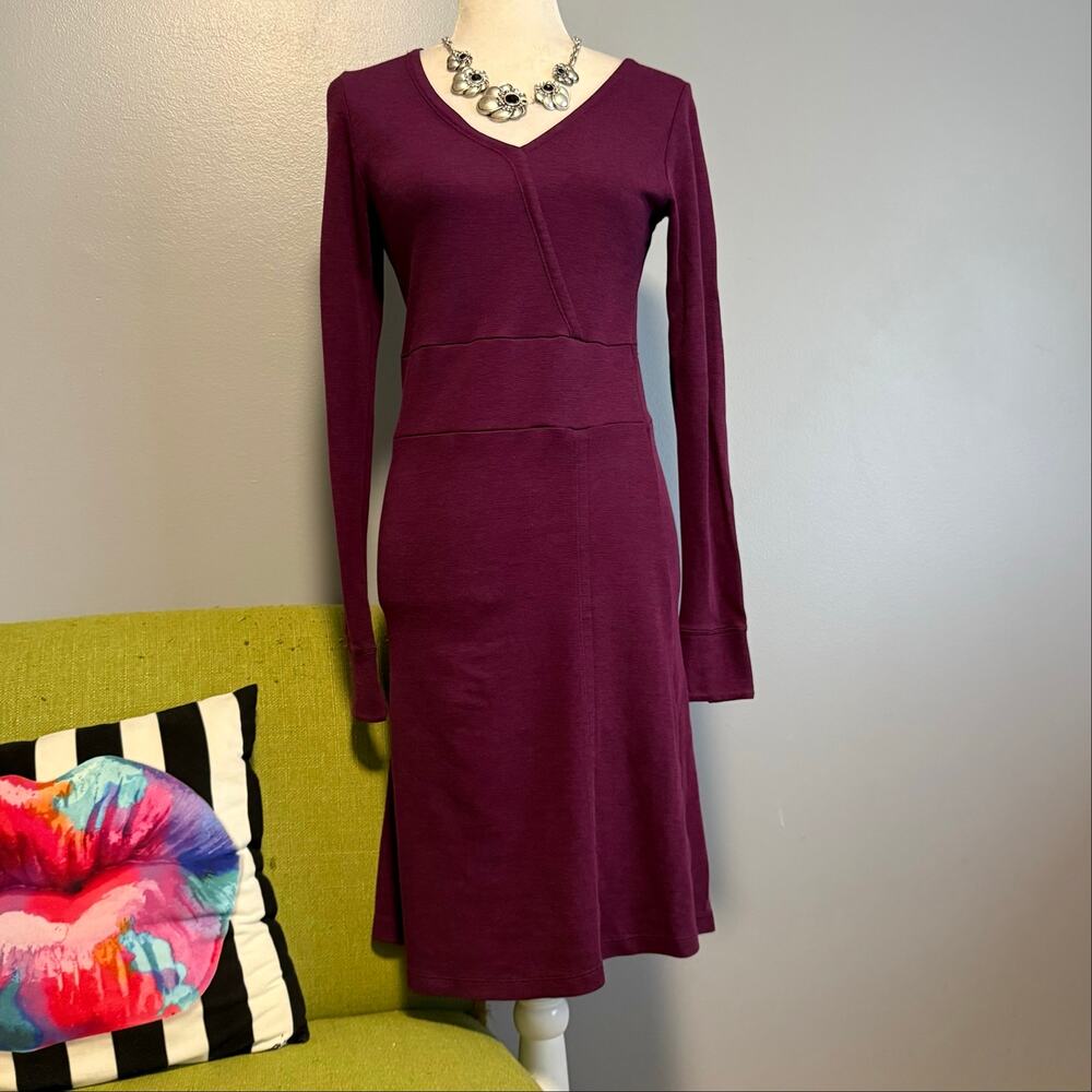 Toad & Co Purple Finlay Long Sleeve Faux Wrap Style Dress